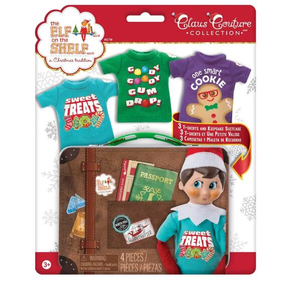 Elf On The Shelf Clothes Graphic T-Shirt Set 3 Tee Tops & Tin Suitcase For Elves - Picture 7 of 8